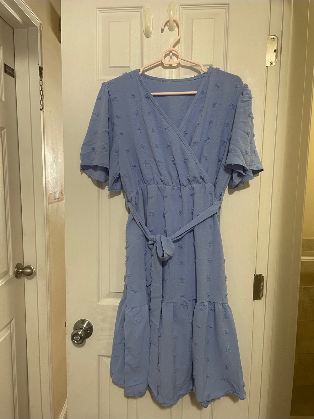 New Sky Blue Tie-Waist Midi Dress with Flutter Sleeves size medium